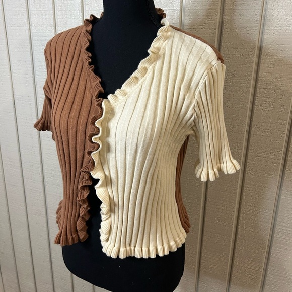 Find Me Now Colorblock Ruffled Cardigan, size large. - Picture 3 of 8